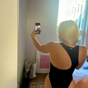 ALO Yoga Black Bodysuit with open back cutout